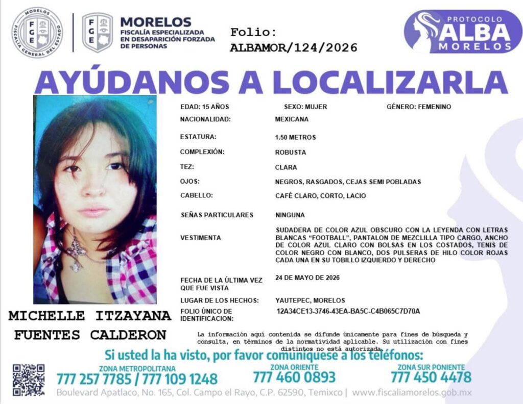 Desaparece Michelle Calderón la cuarta estudiante de la UAEM desaparecida en lo que va del año