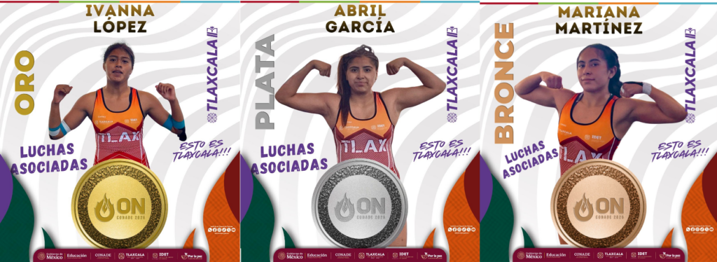 Medallas de oro, plata y bronce para Tlaxcala en luchas asociadas femenil de la Olimpiada Nacional 2026